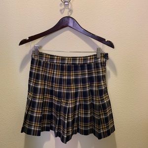 Forever 21 Pleated Plaid Navy & Yellow Mini Skirt